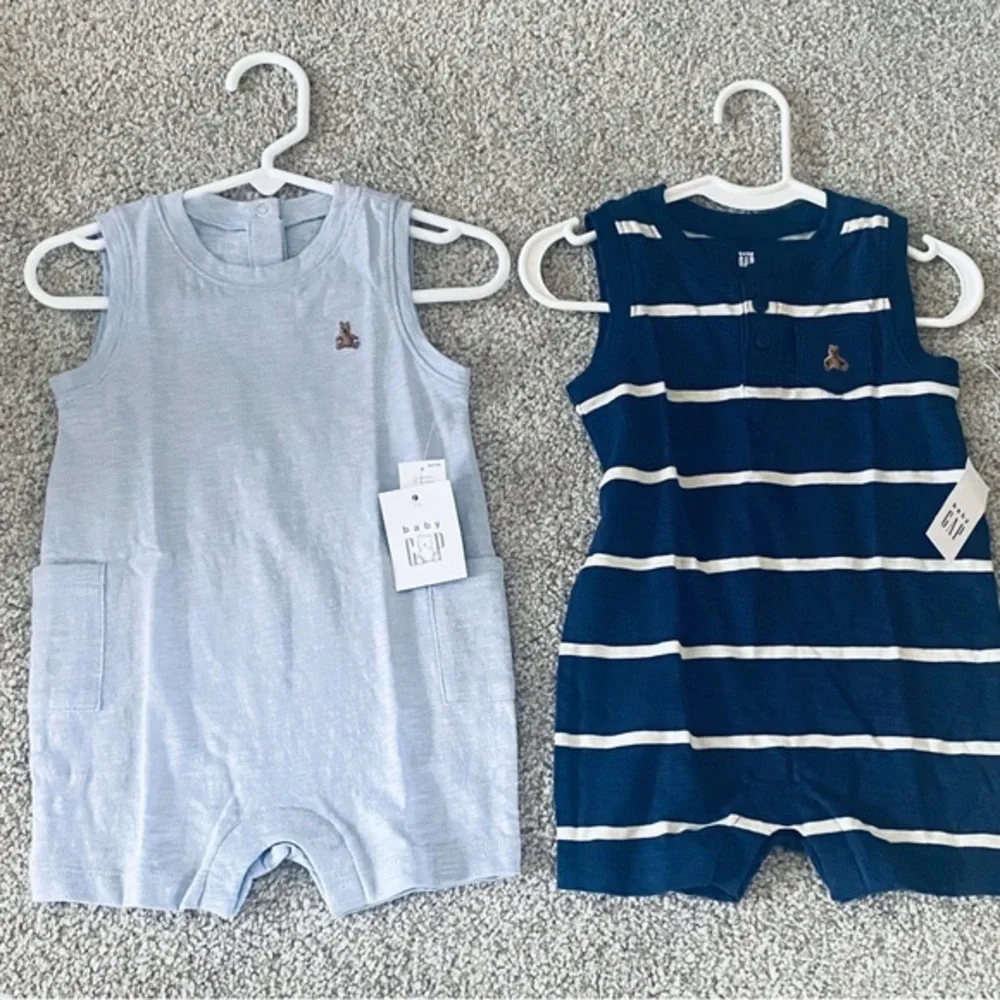 NWT Bundle of GAP Baby Rompers in Light Blue and Navy Stripes